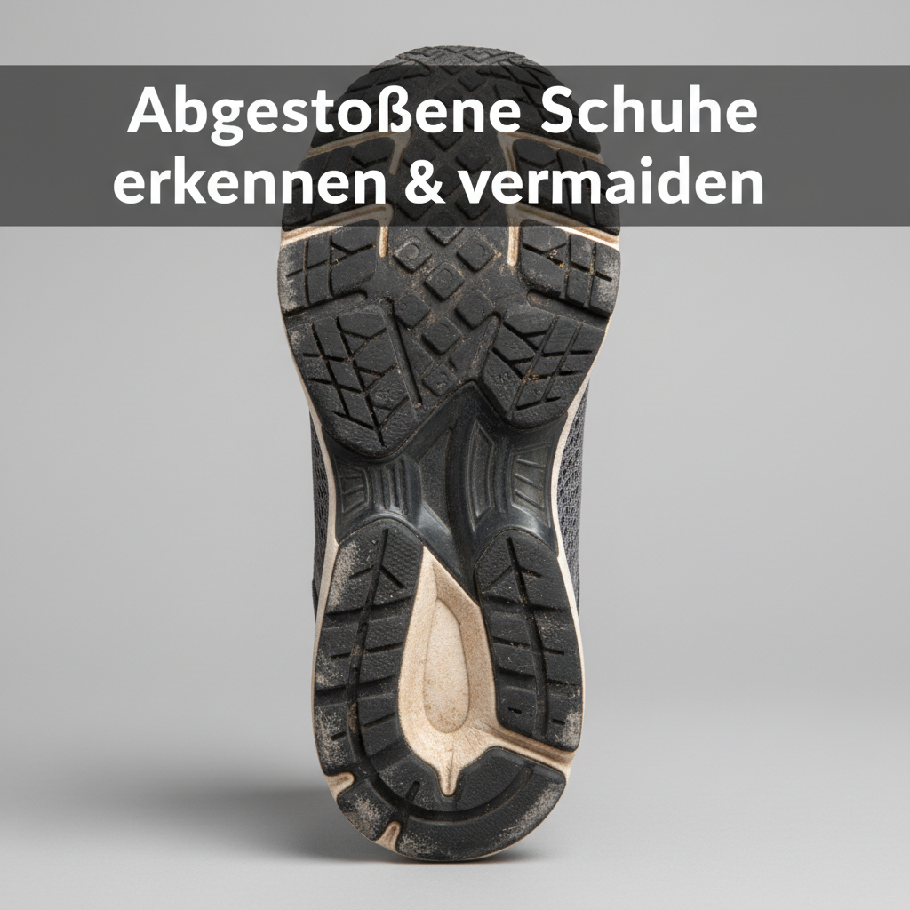 A professional, close-up photo of the sole of a visibly worn athletic shoe. The image should clearly highlight different areas of significant abrasion: pronounced wear on the outer heel, visible thinning at the big toe area, and perhaps a slight indentation in the midfoot. The sole should be dirty but not excessively so, showing realistic use. The background should be clean and neutral to emphasize the shoe's condition, suitable for a blog article about recognizing shoe wear.