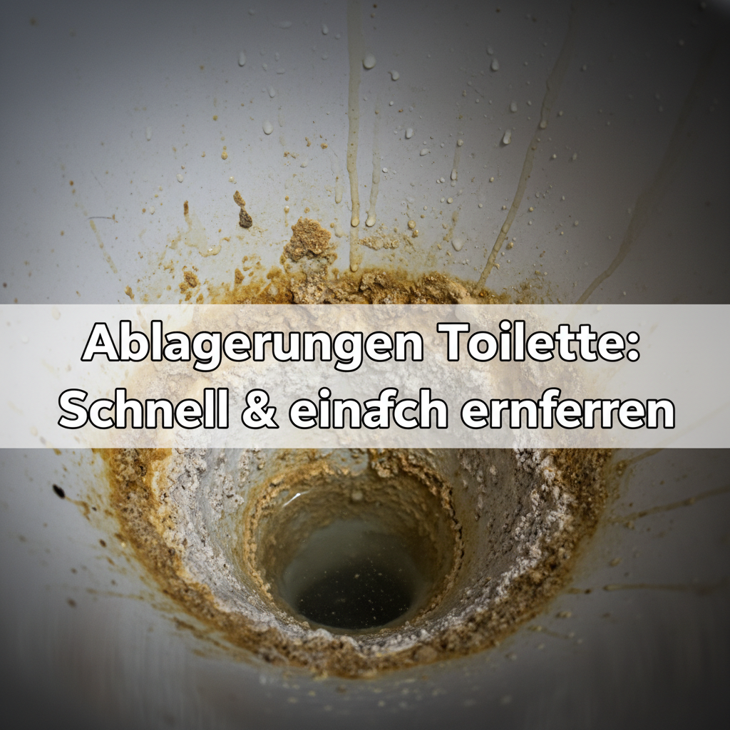 A close-up, slightly angled shot inside a toilet bowl, clearly showing visible, unpleasant deposits just below the water line and on the ceramic surface. The deposits should be a prominent mix of yellowish-brown (representing urine scale) and whitish-grey (representing limescale), making the bowl look dirty and neglected. The water should be slightly murky. Professional photo, realistic, with slightly dramatic lighting to emphasize the grimy appearance and the unsanitary nature of the problem addressed in the article.