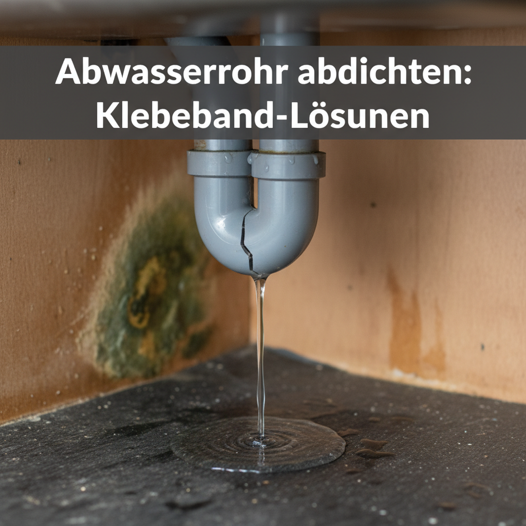 A professional photo illustrating a common household scenario: a leaky grey PVC drain pipe under a sink. A distinct stream of water drips from a visible crack or ill-fitting joint, creating a small puddle on the cabinet floor. Subtle signs of water damage, like slightly discolored wood or a developing patch of mold in the background, emphasize the urgent problem. The focus is sharp on the dripping water and the pipe.