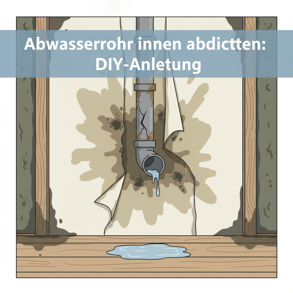 A flat illustration depicting a cutaway view of a section of a home wall, revealing a leaking wastewater pipe situated behind it. Visible moisture stains are spreading from the pipe onto the drywall, with subtle hints of greenish-black mold growth forming in damp areas. A small puddle of water has begun to accumulate on the floor directly beneath the damaged pipe. The overall scene should convey the hidden problem and its initial negative impacts, using a slightly muted color palette to emphasize the dampness and damage.