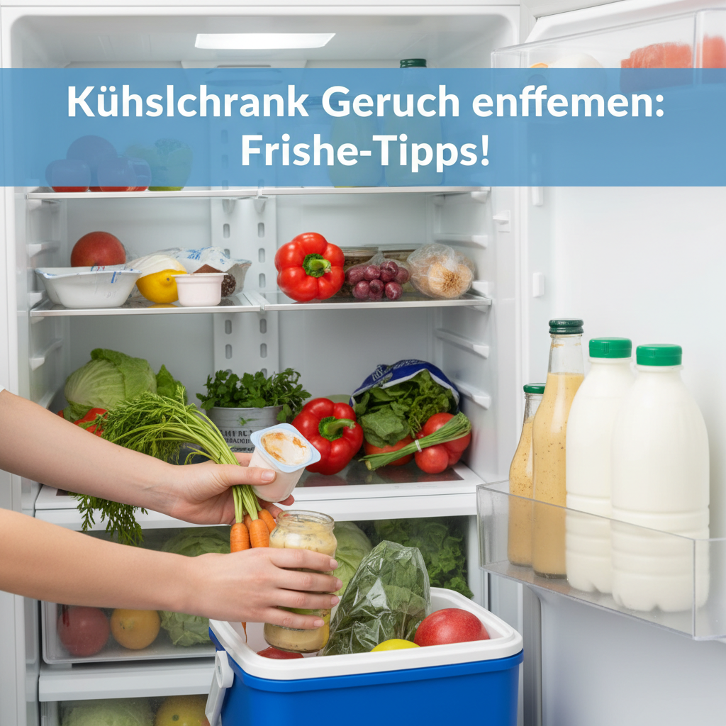 A bright, clean professional photo showing the initial step of cleaning: a pair of hands carefully emptying a refrigerator. The shot should focus on the action, with items like fresh produce, condiments, and possibly one or two expired items being removed. In the foreground, a cool box or a separate container for temporary storage can be subtly visible. The fridge interior should appear full before emptying, creating a sense of an ongoing task.