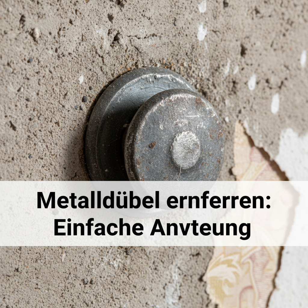 A close-up professional photo capturing a robust metal anchor firmly embedded in a slightly textured concrete wall. The area around the anchor shows subtle signs of renovation, like faint paint splatters or a partially peeled wallpaper edge, hinting at the necessity of its removal. The anchor head is slightly protruding, emphasizing its stubborn presence. The lighting is bright and clear, highlighting the metal texture and wall detail, setting the stage for the challenge of removal.