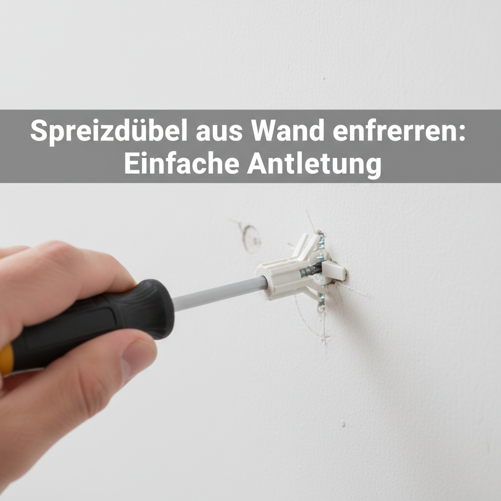 A close-up, high-resolution photo demonstrating the initial step of removing a Spreizdübel from a plasterboard wall. A hand holding a suitable screwdriver is carefully rotating the partially extracted plastic dübel. The focus is on the tool, the dübel, and the immediate wall area, emphasizing a gentle, non-damaging approach with good lighting to show detail.