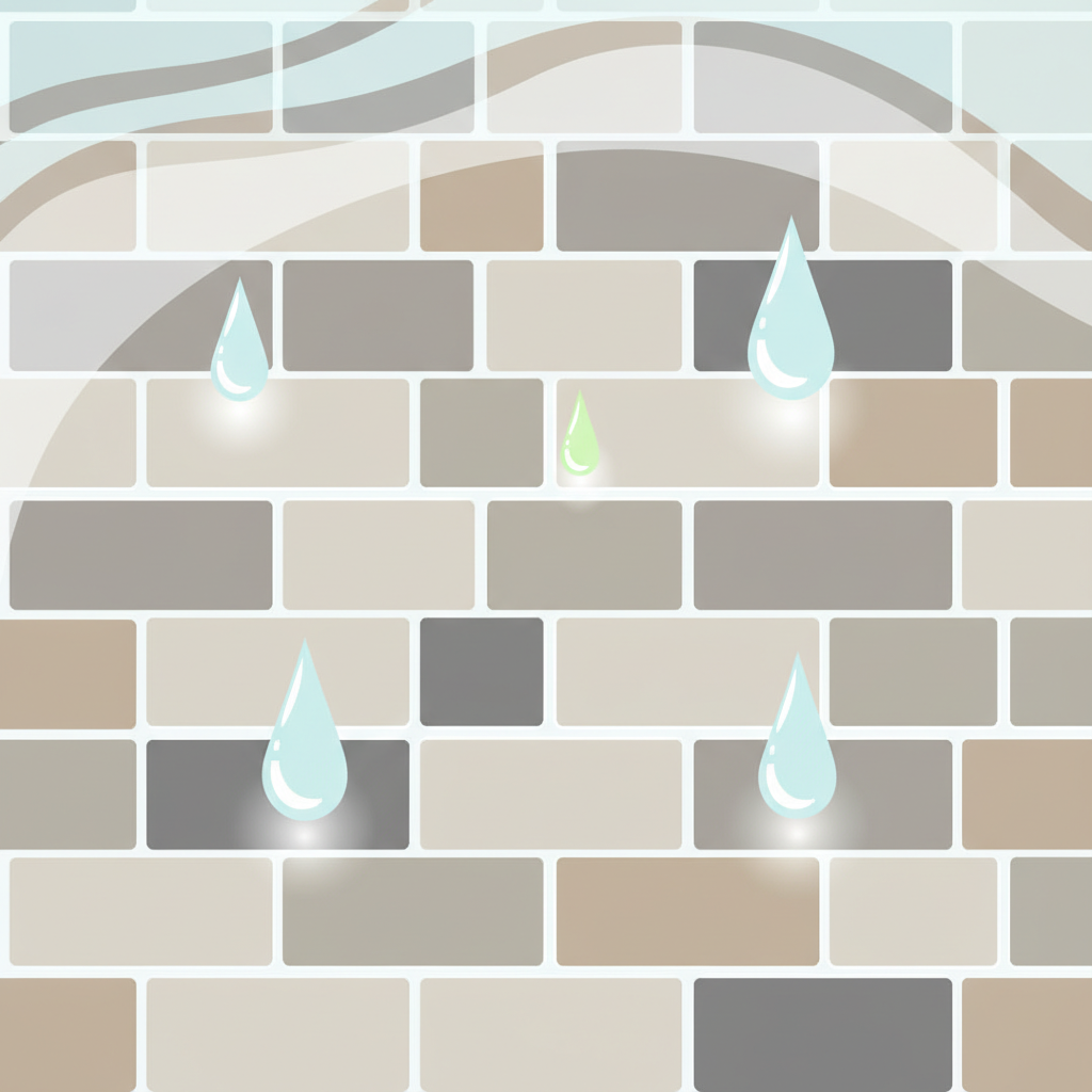 A clean, stylized flat illustration depicting a pristine section of newly cleaned interlocking paving stones. The stones are bright and uniform, suggesting a successful restoration and reflecting a sense of order and renewal. In the background or subtly integrated, there are symbolic elements representing cleanliness and care, such as gentle, clear water droplets or a soft, almost imperceptible glow over the stones, signifying their refreshed state. The illustration should convey the satisfaction of a perfectly clean and maintained outdoor space, using a limited color palette of natural stone tones with complementary accents for the cleaning elements.