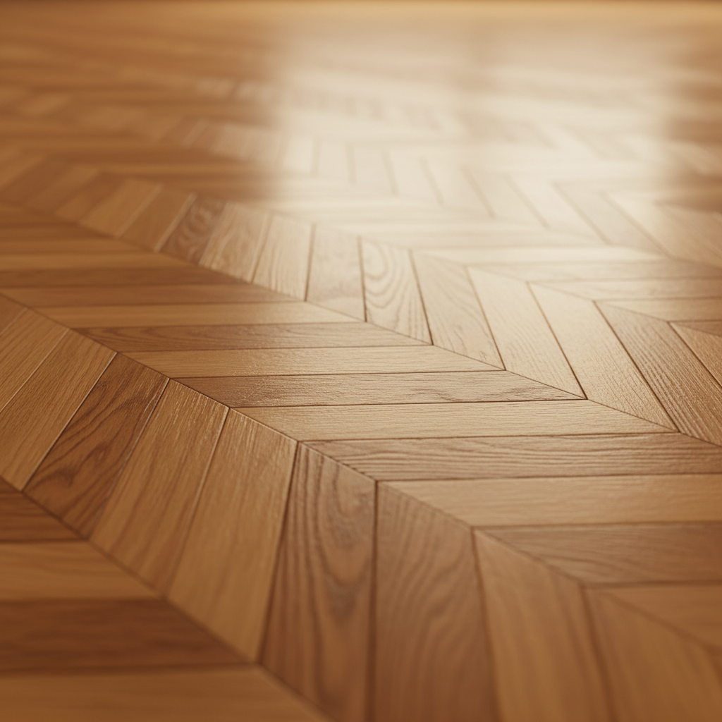 A close-up, low-angle shot of a meticulously maintained, gleaming parquet floor, reflecting soft ambient light. The rich wood grain is perfectly visible, with a subtle, radiant glow emanating from the surface, symbolizing its preserved beauty and longevity. The floor appears pristine and free of imperfections, suggesting effective care. The overall ambiance is warm and inviting, highlighting the aesthetic appeal of a well-cared-for wooden floor. Professional photo style, with a focus on natural light and a high-quality finish.