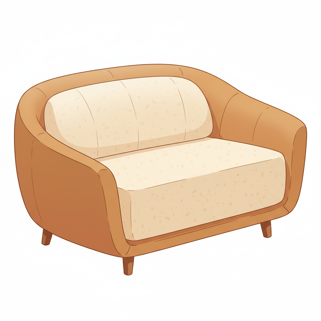 A stylized illustration depicting a cross-section of a modern, comfortable sofa. The internal structure is clearly visible, with a prominent, plush block of upholstery foam forming the entire seat cushion, looking resilient and supportive. Another section of foam is integrated into the backrest, contributing to the overall comfort. The furniture's design is sleek and inviting, rendered with a warm, soft color palette and gentle lighting, emphasizing the hidden foam as the foundation for both comfort and durability.