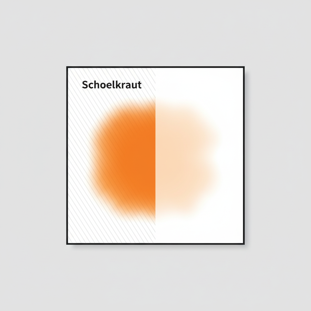 A clean, flat illustration depicting a piece of white fabric, such as a shirt cuff or a corner of a cloth, divided into two sections. On the left side, a prominent, vibrant orange Schoellkraut stain is clearly visible, deeply embedded in the fibers. On the right side of the same fabric, the stain is noticeably lighter, faded, and less intense, suggesting a successful removal process. The transition between the stained and cleaner area should be smooth, symbolizing progress. Modern infographic style illustration with clear lines and a limited, bright color palette.