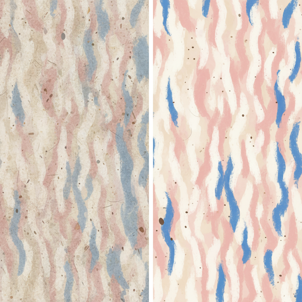 A split-screen or side-by-side comparison illustration. On the left, a section of a visibly dull, slightly dirty carpet with muted colors and a few subtle, almost transparent flecks representing dust or allergens embedded within the fibers. On the right, the same section of carpet appears vibrant, clean, and refreshed, with bright, revitalized colors and a pristine texture. The contrast should be striking, emphasizing the transformation from dirty to clean. No explicit text. Style: Modern flat illustration with a clean aesthetic and subtle textural details on the carpet fibers.