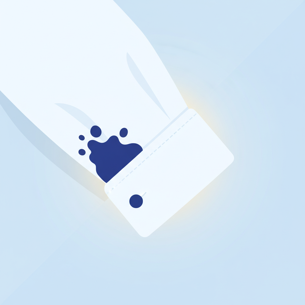 A vibrant, clean flat illustration depicting a transformation scene. On one side, a close-up section of a crisp white fabric, like a shirt cuff, is marred by a noticeable, dark blue ink stain. The stain appears stubborn and deep. On the other side, or seamlessly transitioning, the identical fabric section is completely pristine and spotless, radiating cleanliness. The focus is on the successful removal, emphasizing the contrast between the stained and clean state. The overall aesthetic should be bright, optimistic, and visually appealing, suitable for a blog article about home remedies.