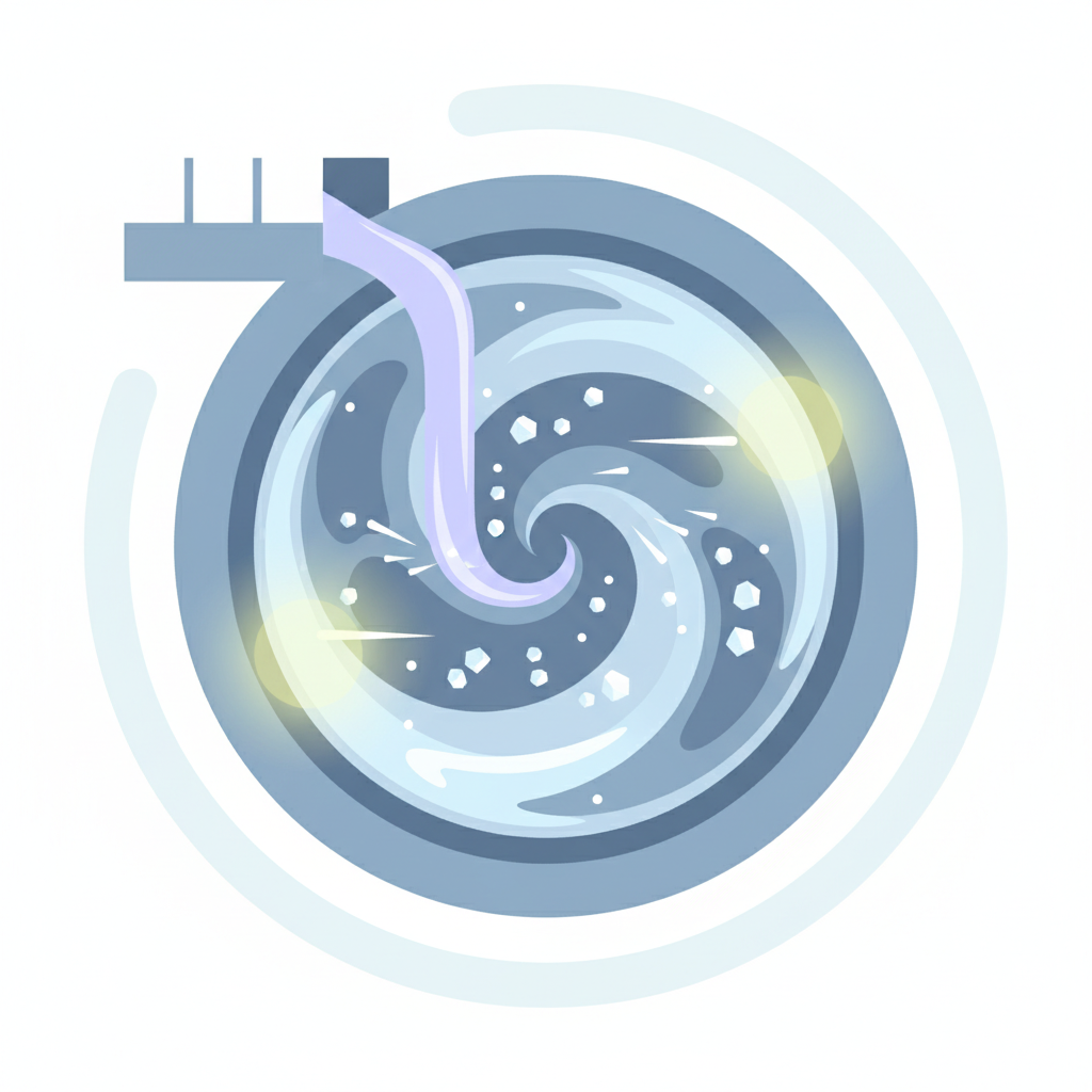 A vibrant, flat illustration depicting the effective use of household cleaning agents for a washing machine. The scene features abstract elements representing a washing machine's drum and dispenser drawer. Stylized splashes or streams of translucent liquid (symbolizing vinegar) and small, dissolving white crystalline shapes (symbolizing citric acid) interact dynamically with these machine parts. The overall impression is one of powerful, natural cleaning action, perhaps with subtle bubbles or a fresh, soft glow around the cleaned areas. The style is modern, clean, and visually engaging.