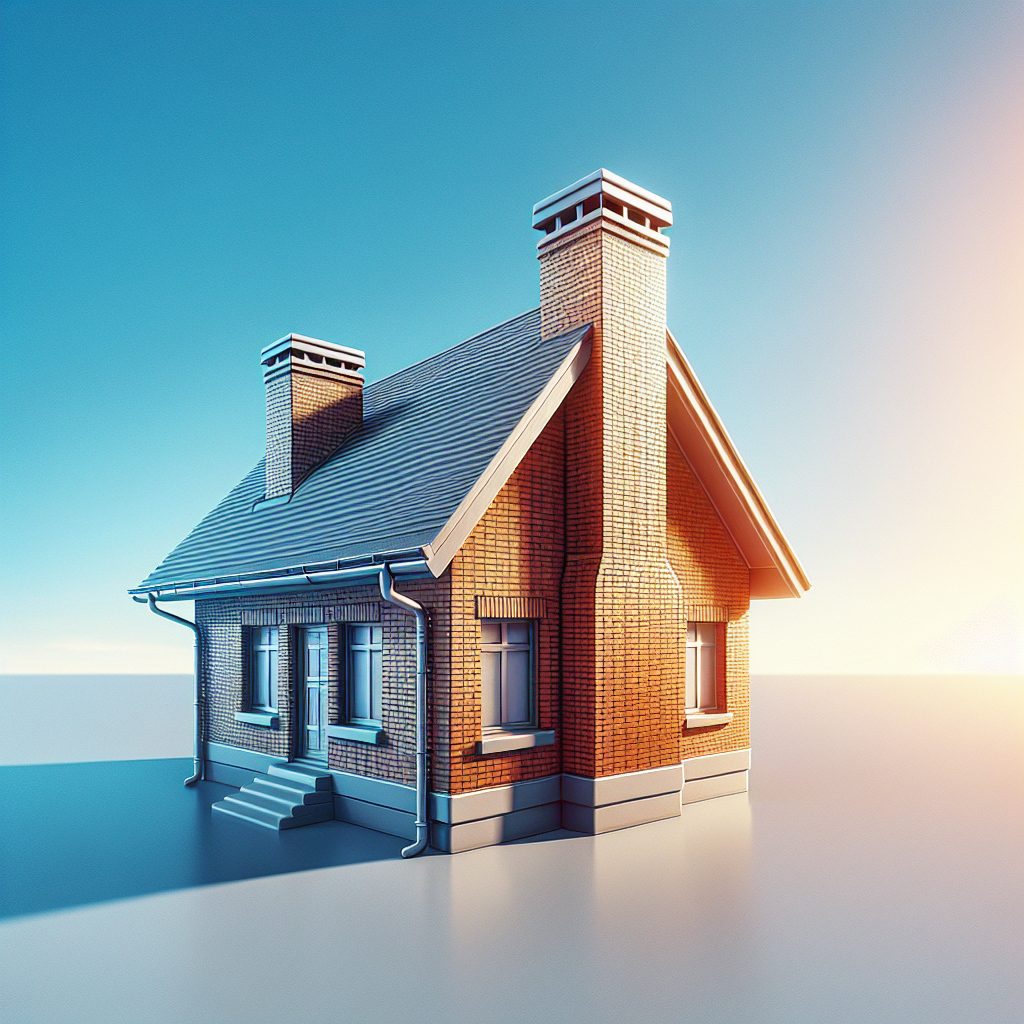 A bright, clear photo of a well-maintained residential chimney, pristine and free of any brown or black stains, standing tall against a clear blue sky. The image conveys a sense of resolution and proper home care, possibly with sunlight illuminating the clean surface.
