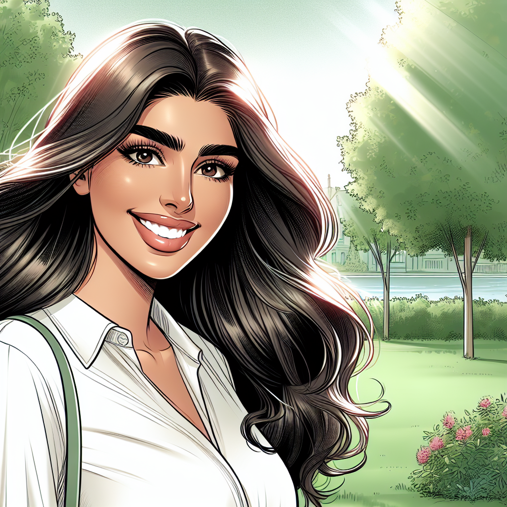 A person with a bright, confident smile, outdoors in a natural setting like a park or garden. Their hair is vibrant, clean-looking, and flows freely, gently lifted by a refreshing breeze, symbolizing freshness and freedom from odors. The overall mood is positive, light, and invigorating. Realistic style, natural daylight, vibrant colors.