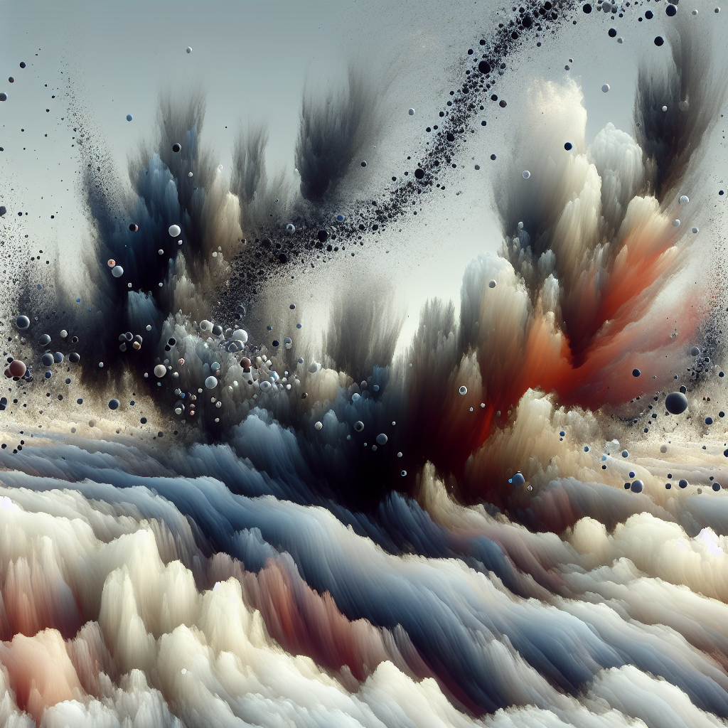 An artistic, abstract representation of unpleasant odor molecules (e.g., dark, jagged wisps representing cat urine smell) being completely encapsulated and transformed into a soft, fresh, ethereal mist (representing Febreze). The background is a blurred, clean domestic textile surface. The image emphasizes the concept of odor neutralization and freshness. Modern, clean illustration style.