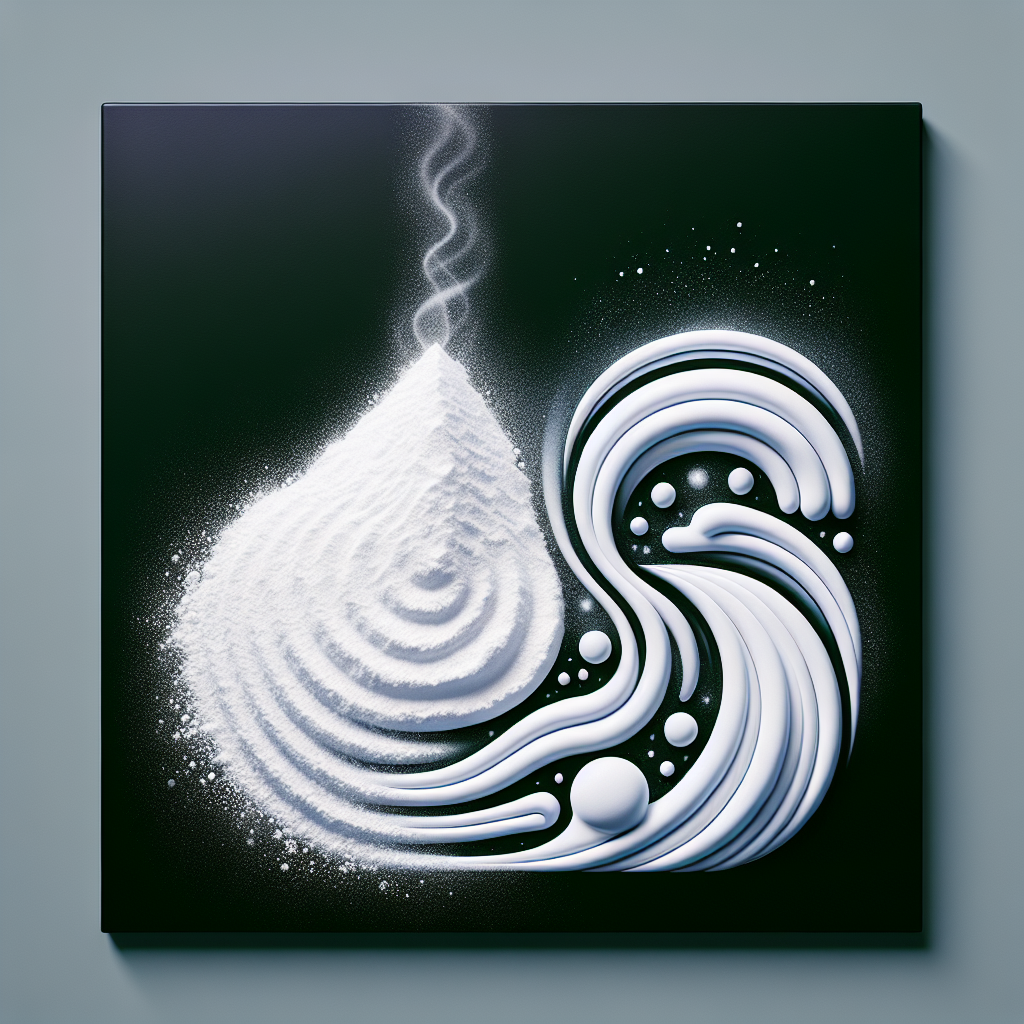 An artistic image of white baking soda powder actively neutralizing dark, wavy lines representing unpleasant odors, transforming them into light, fresh air swirls. Clean, bright, and modern style, emphasizing freshness and effective odor removal.