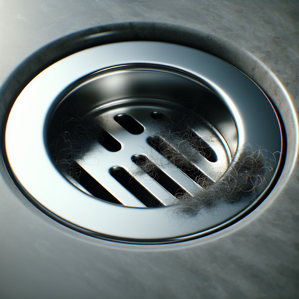 A close-up shot of a modern bathroom sink drain, with a subtle hint of grime or hair around the edges, suggesting a hidden source of unpleasant odors. The overall image should be clean and aesthetic, but with an underlying implication of a problem. Soft, natural light, photorealistic.