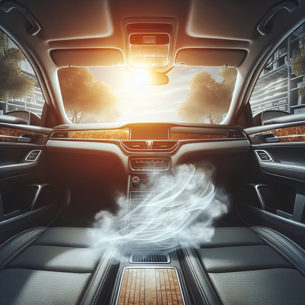 A pristine, modern car interior with light filtering through the windows, creating a sense of cleanliness. Visually, a subtle, ethereal wisp of a bad odor (like stale air or a hint of smoke) is shown dissipating into fresh, clear air, symbolizing effective odor removal. The overall atmosphere is one of renewed freshness and comfort. High-quality realistic photo, natural light.