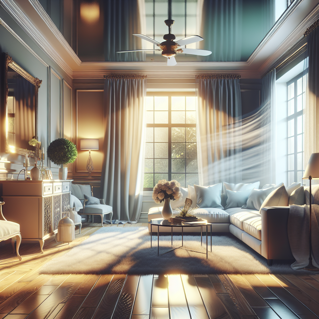 A bright, clean, and airy living room with sparkling surfaces, fresh, newly washed textiles, and an open window allowing a gentle breeze to enter. The mood is one of freshness, revitalization, and cleanliness, symbolizing the complete removal of cigarette smoke odor. Realistic, vibrant, and inviting.