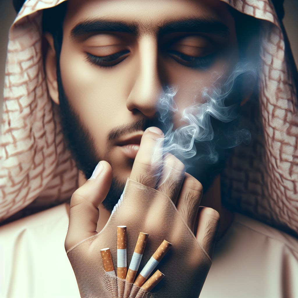 A close-up of a person discreetly smelling their hand with a slightly displeased or thoughtful expression, subtle wisps of transparent smoke or a symbolic unpleasant aura subtly emanating from their fingers, signifying lingering tobacco smell. Clean, modern aesthetic, soft lighting, suitable for a blog article.