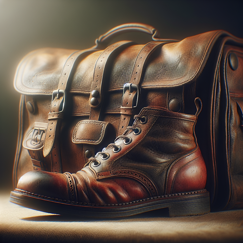 A close-up, realistic photograph of a vintage leather satchel or boot, displaying very subtle, almost imperceptible signs of moisture and a faint, musty odor emanating from its aged texture. The background is softly blurred, suggesting a slightly dim, damp storage environment. Emphasize the rich, detailed texture of the worn leather.