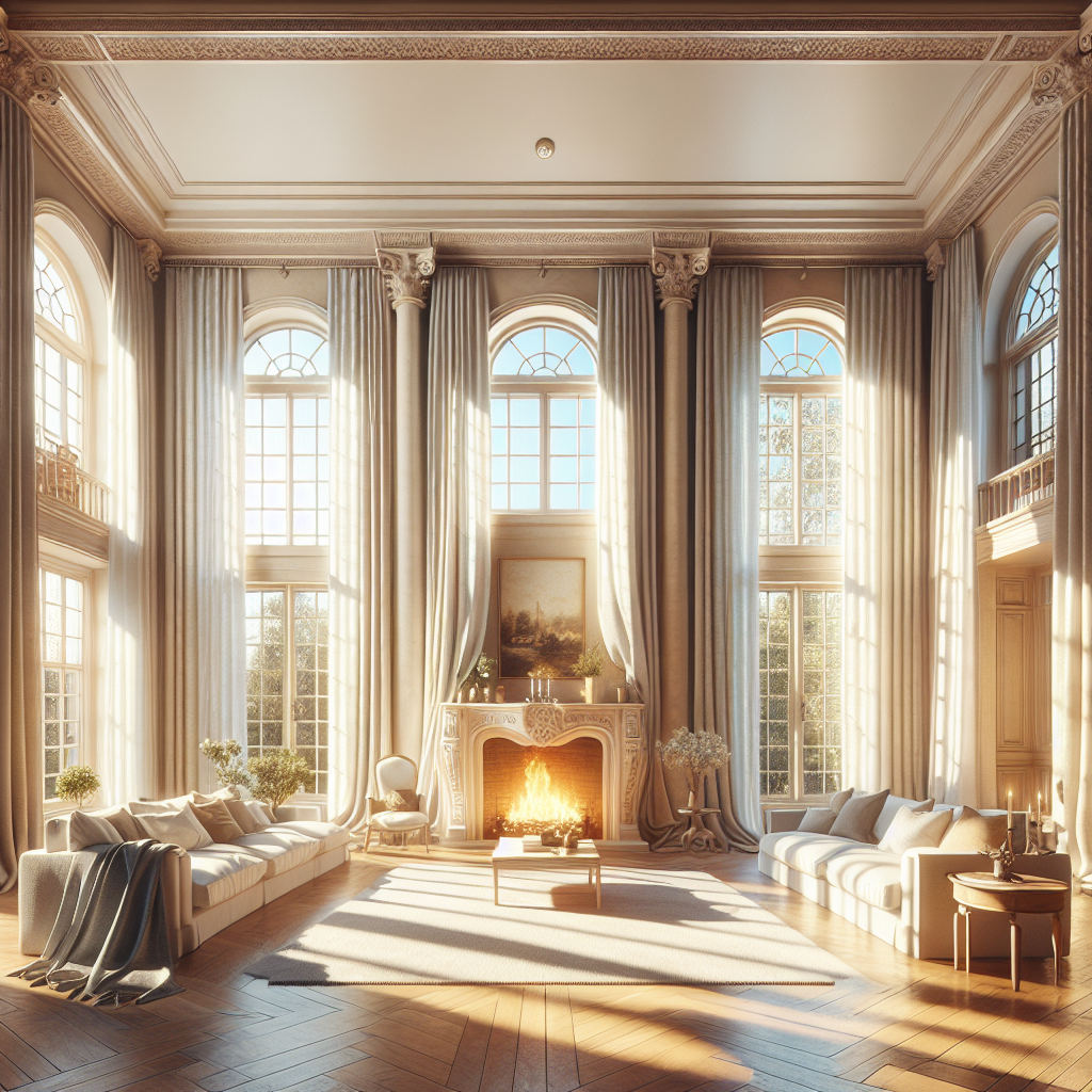A bright and inviting living room with a fireplace, featuring wide-open windows through which clear, fresh air and sunlight stream in. White curtains gently billow, and the room feels exceptionally clean and airy, symbolizing the successful removal of the 'Versottung' smell, high detail, photorealistic.
