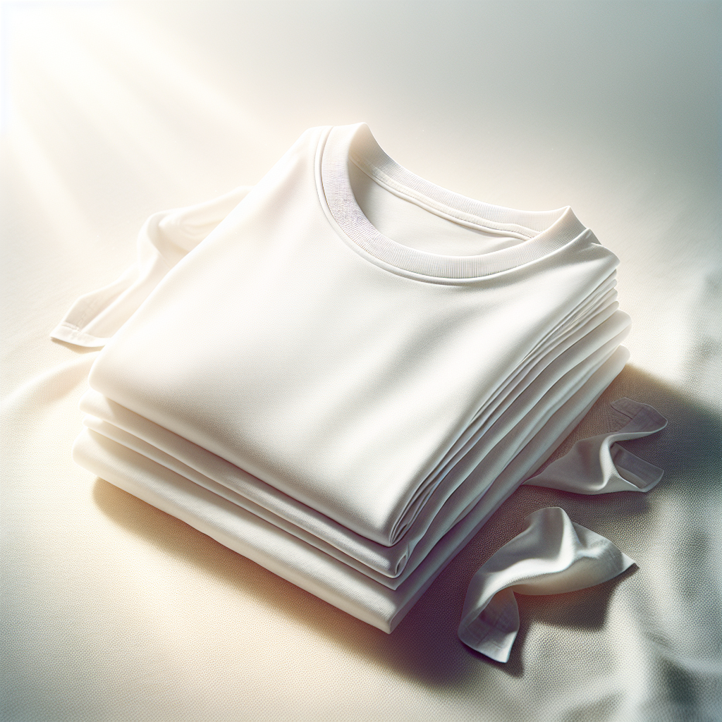 A clean, pristine white cotton t-shirt or a light-colored work uniform, neatly folded, with no visible stains. The fabric looks fresh and successfully cleaned. Soft, bright lighting, conveying a sense of accomplishment and cleanliness. Subtle background hints of a laundry room or cleaning area.